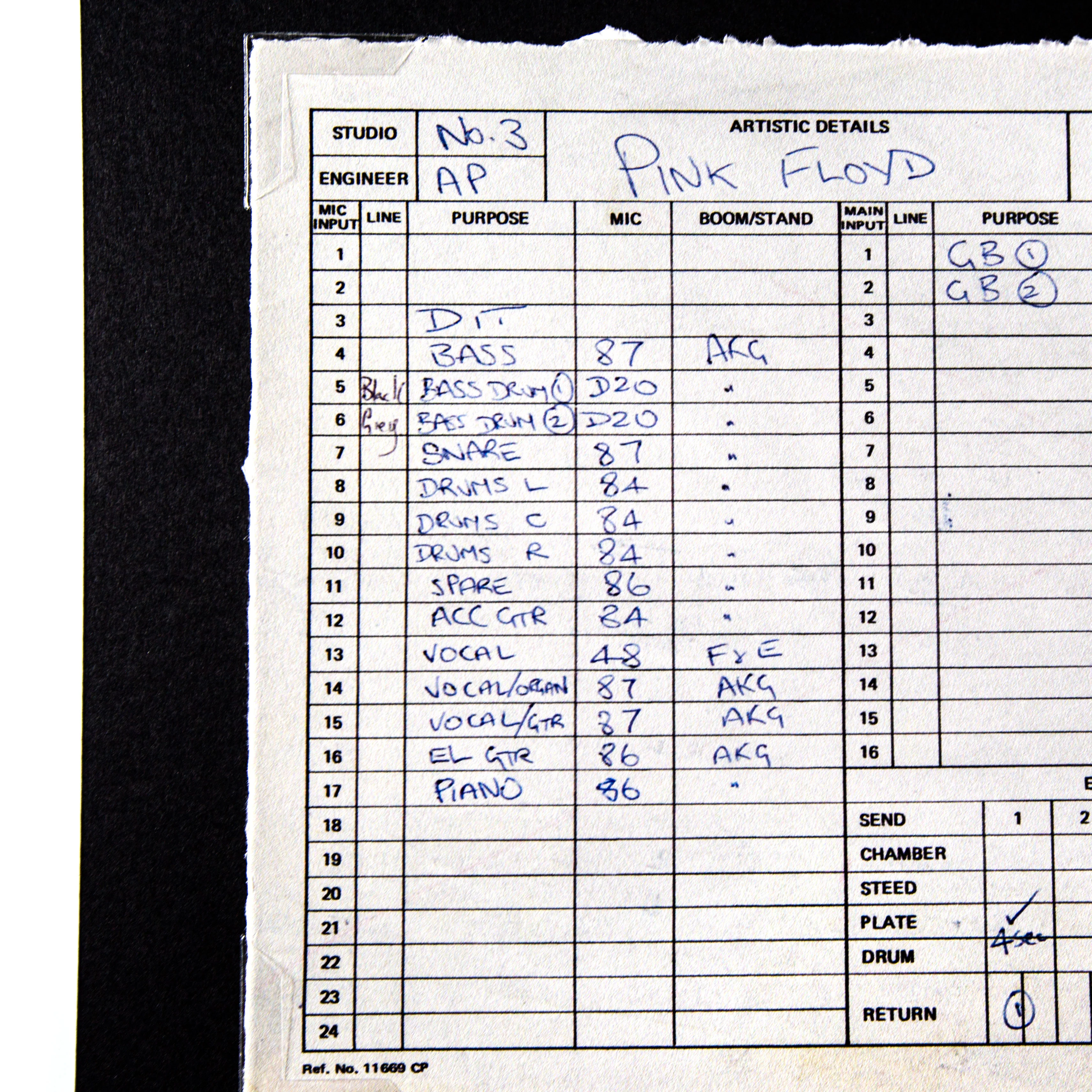 Abbey Road Studios x Pink Floyd 'The Dark Side of The Moon' Session Sheet - Image 7