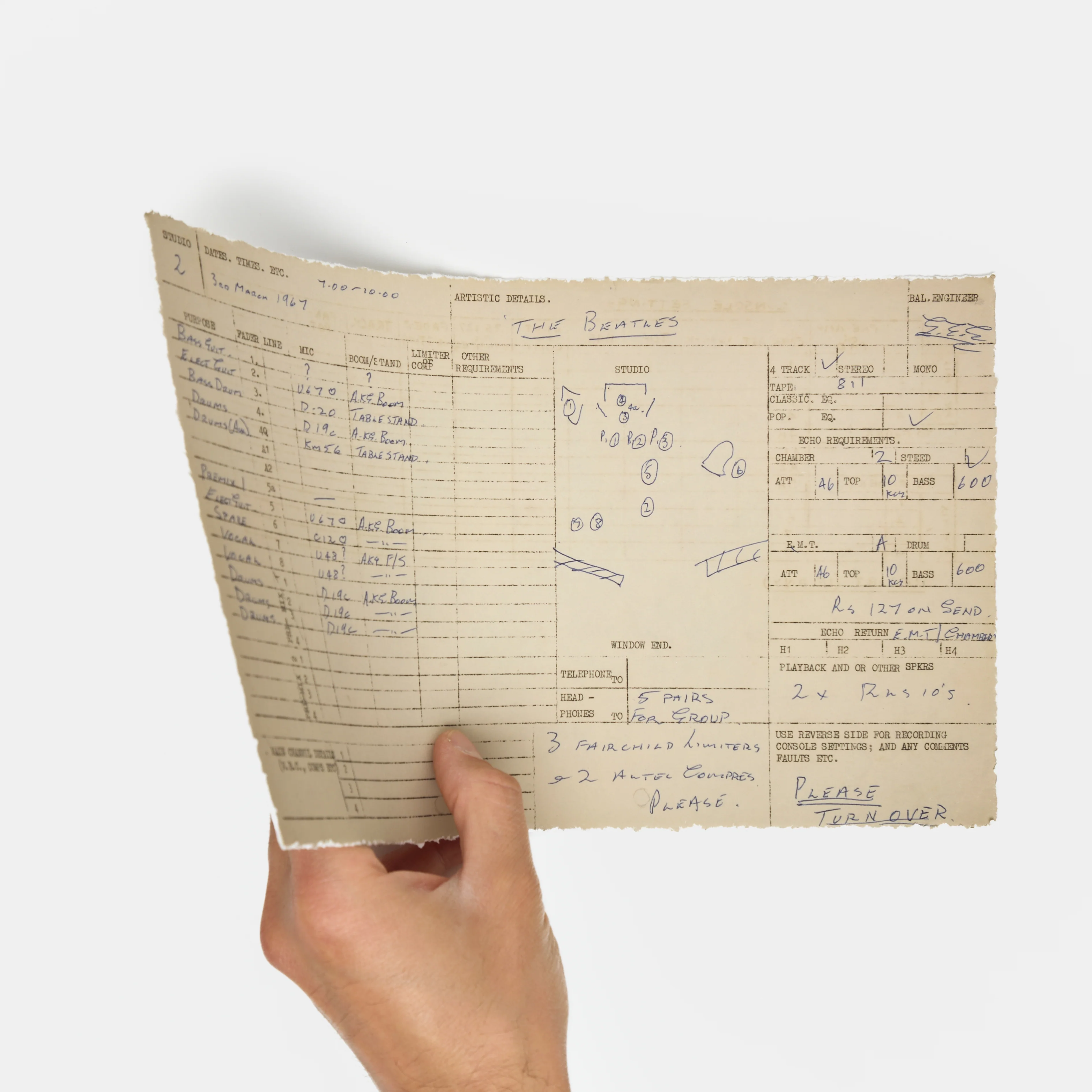 Abbey Road Studios x The Beatles 'Sgt. Pepper's Lonely Hearts Club Band' Session Sheet - Image 5